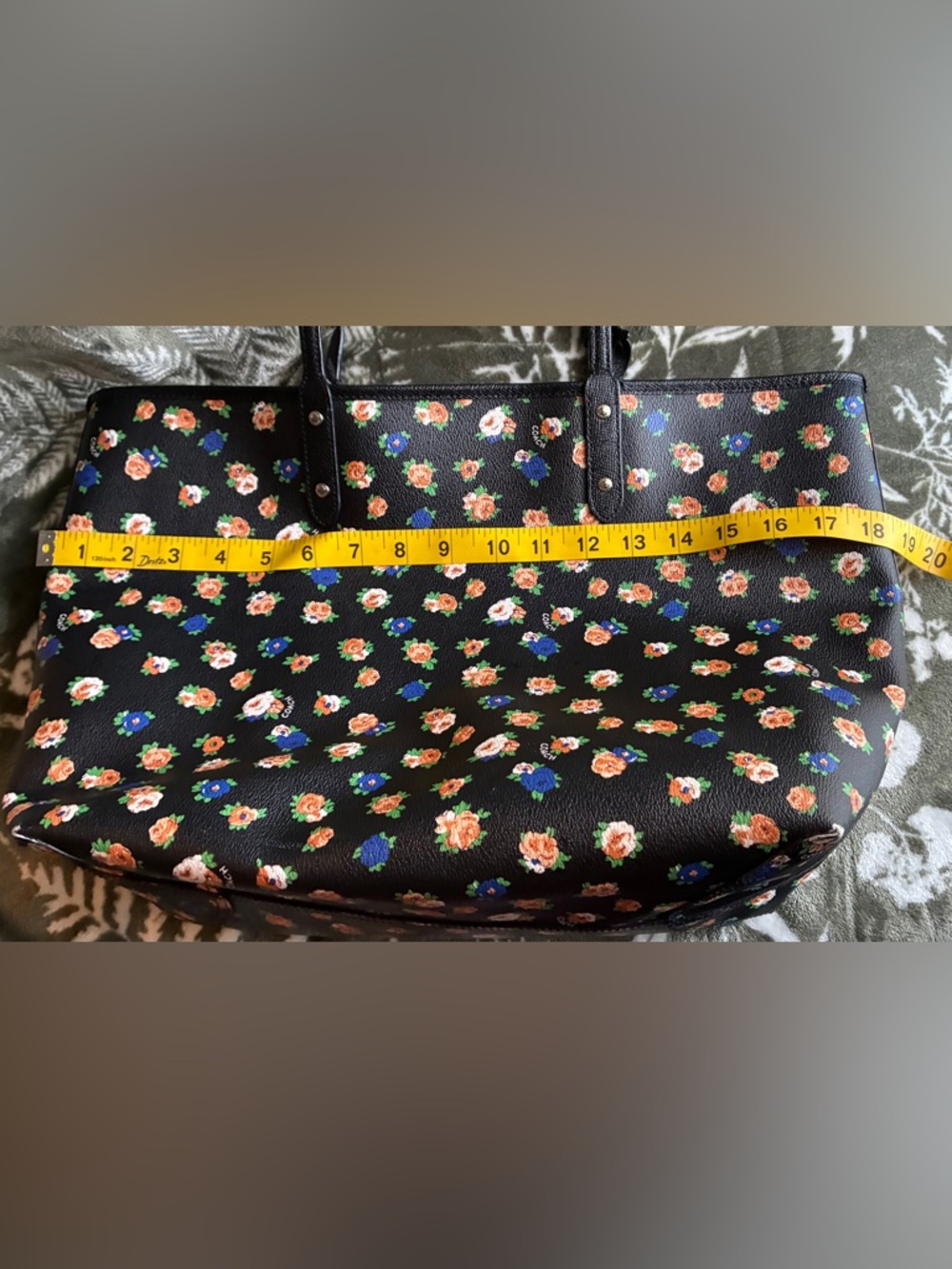 Coach Black Floral Print Tote with Orange and Blue Blooms,REVERSIBLE Bag - Picture 7 of 15